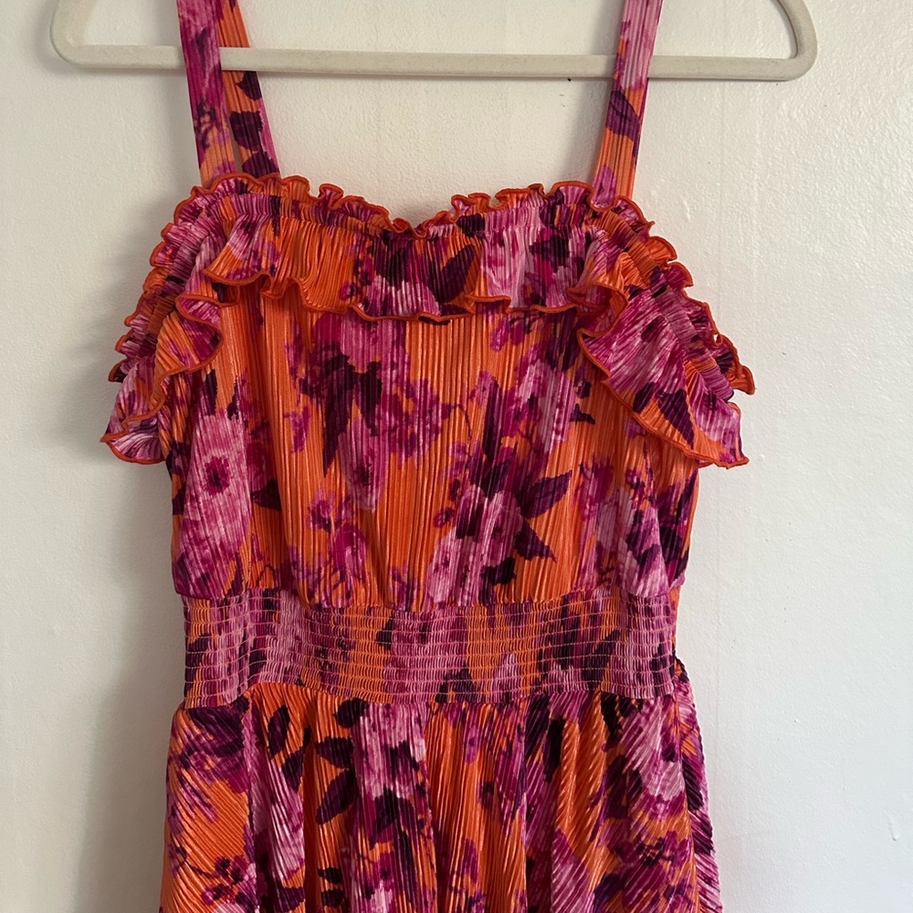 Chelsea28 Orange and Pink Floral Ruffle Sundress